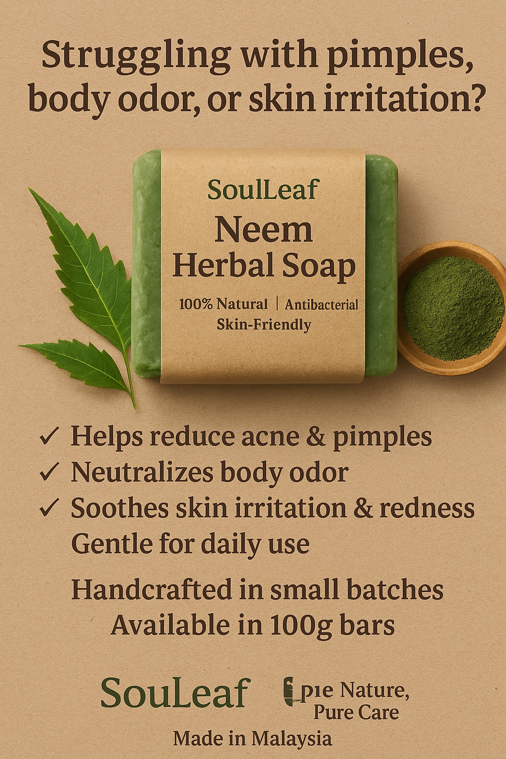 SoulLeaf Neem Herbal Soap – Homemade Product